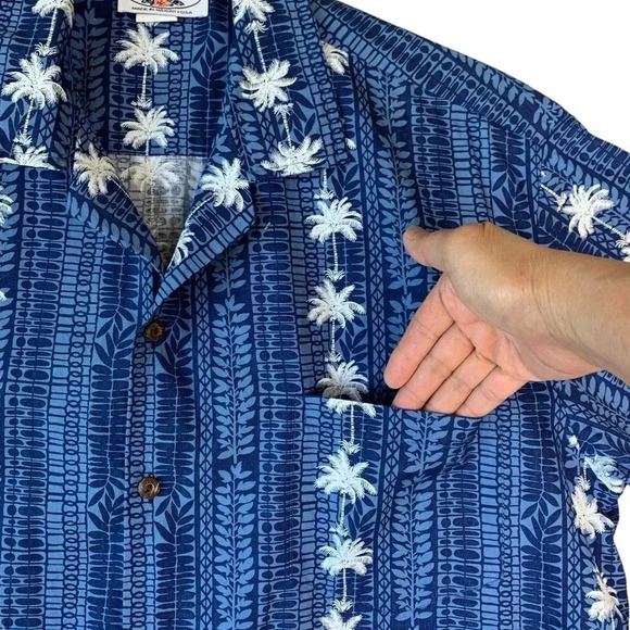 Pacific Legend Hawaiian Short Sleeve Button Down Shirt XL Blue White Palm Trees - Picture 6 of 16